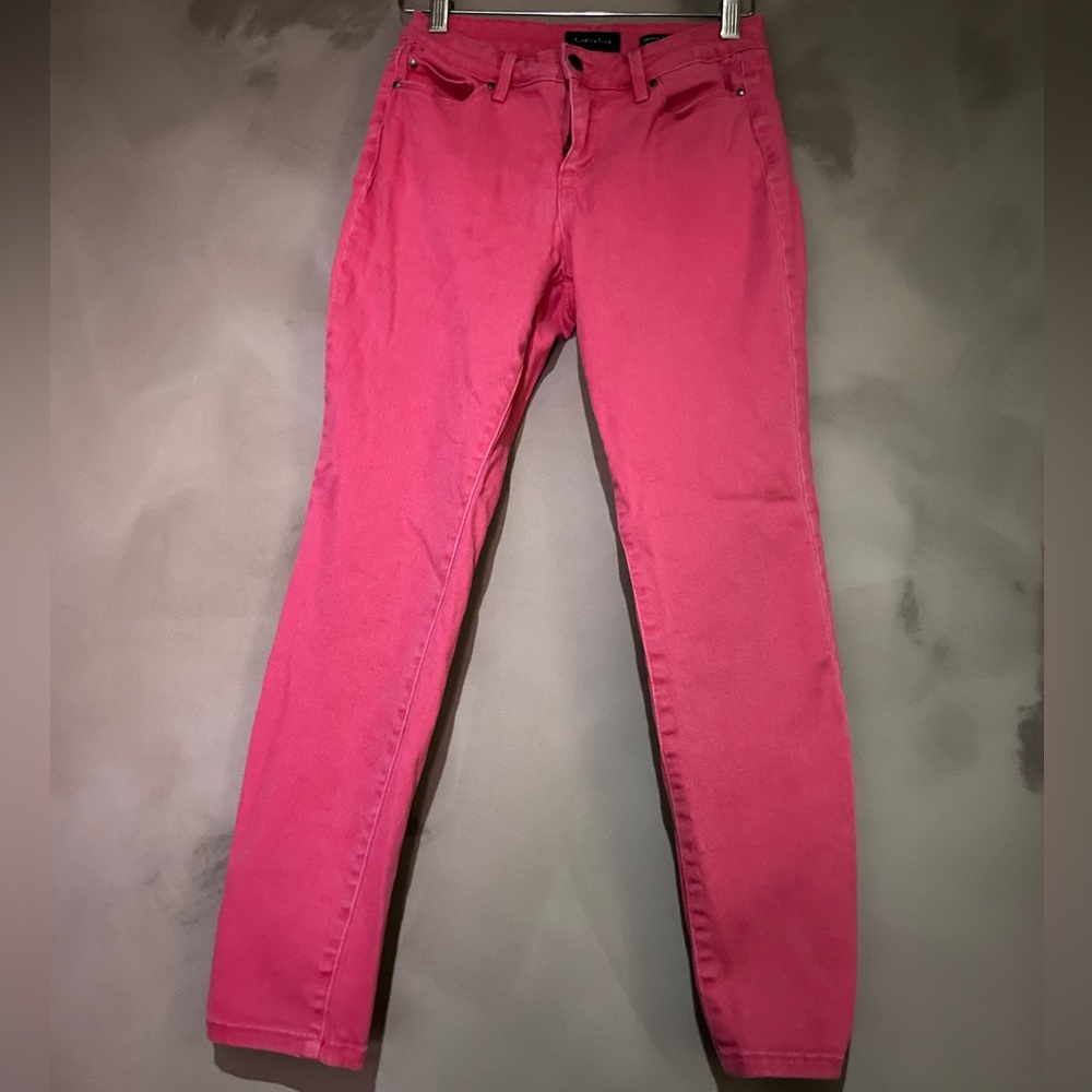 Jeans, hot pink, skinny jeans, brand is Charter club.